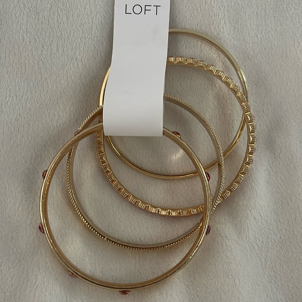 Loft Gold Bangle Bracelets - Pink Stones